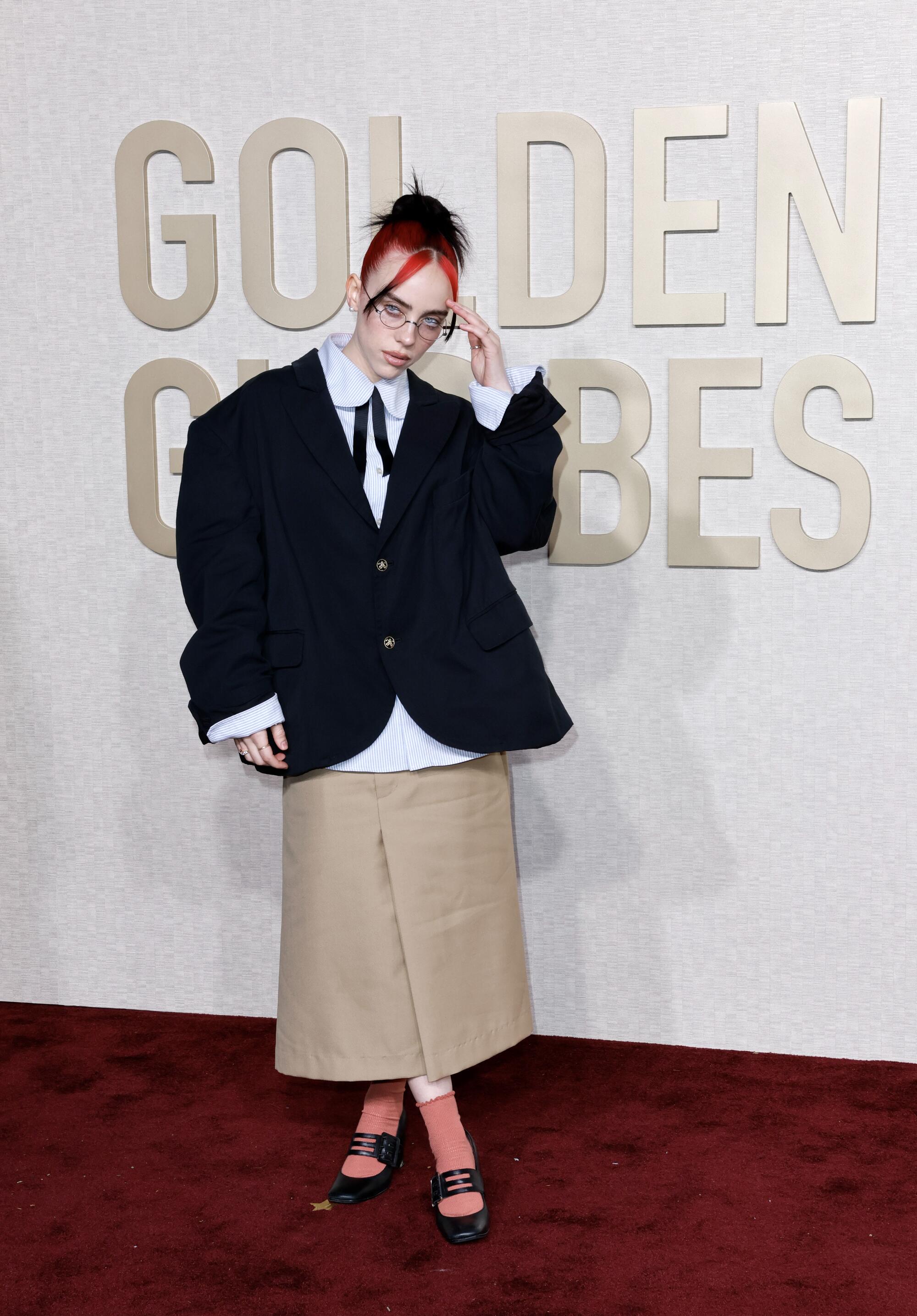 Billie Ellish on the red carpet of the 81st Annual Golden Globe Awards held at the Beverly Hilton Hotel on January 7, 2024.