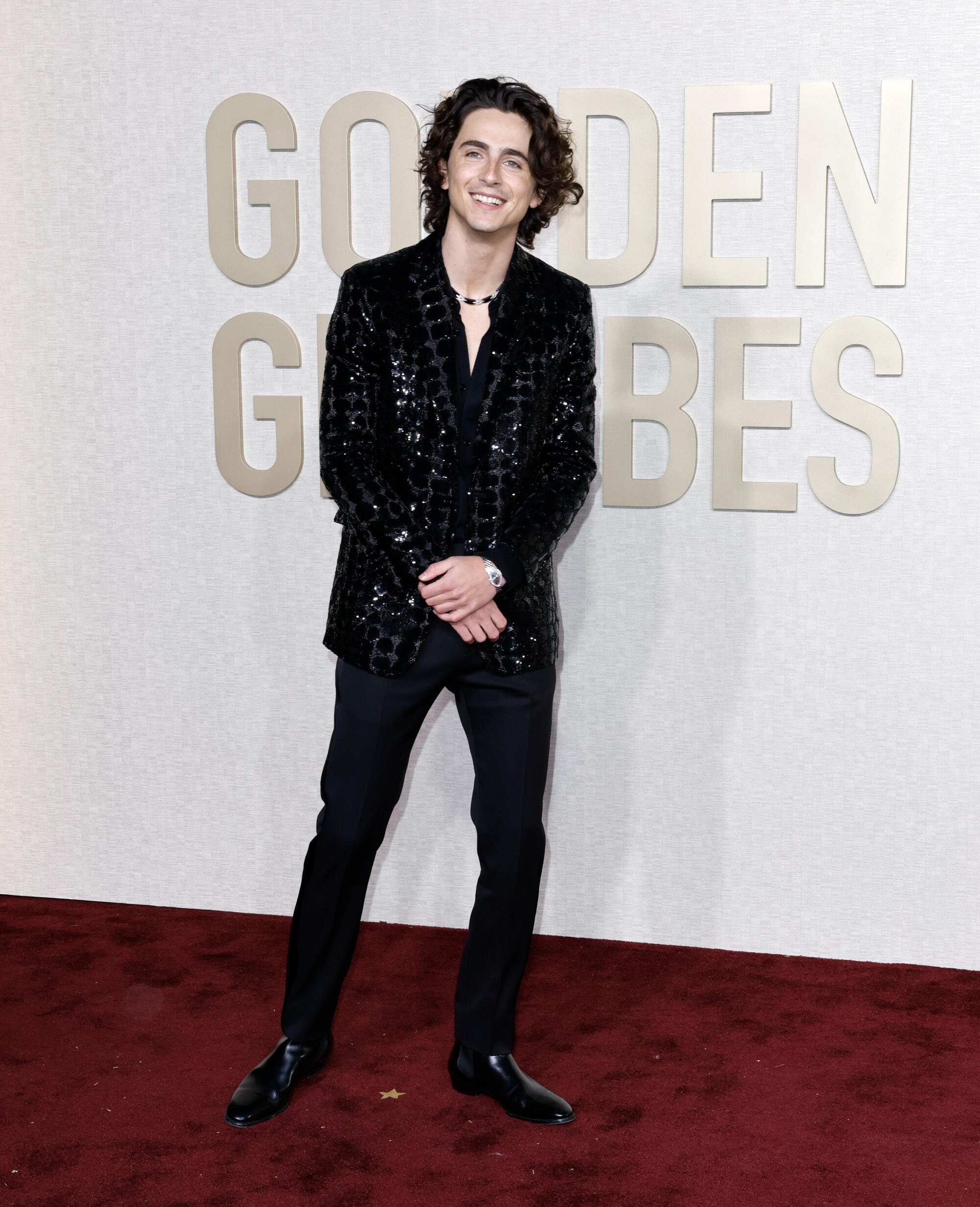 Timothee Chalamet on the red carpet of the 81st Annual Golden Globe Awards held at the Beverly Hilton Hotel