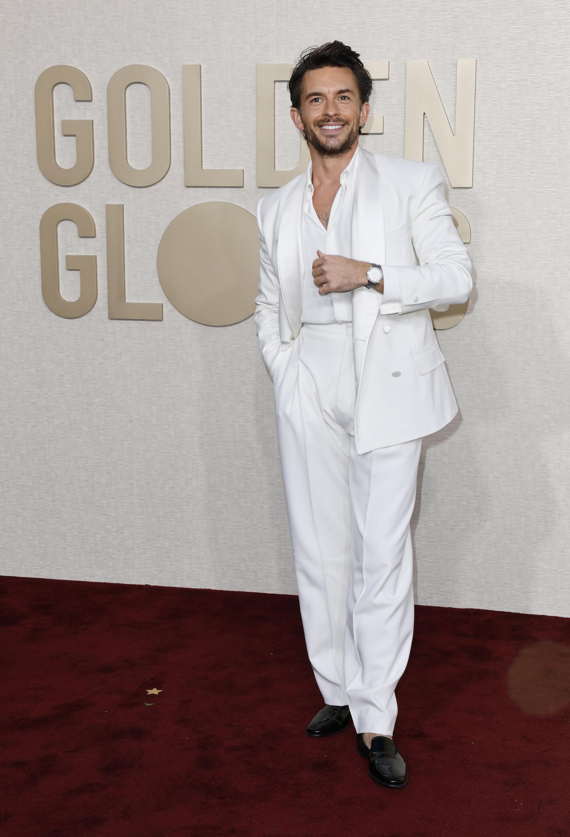 Jonathan Bailey on the red carpet of the 81st Golden Globe Awards at the Beverly Hilton on Jan. 7.