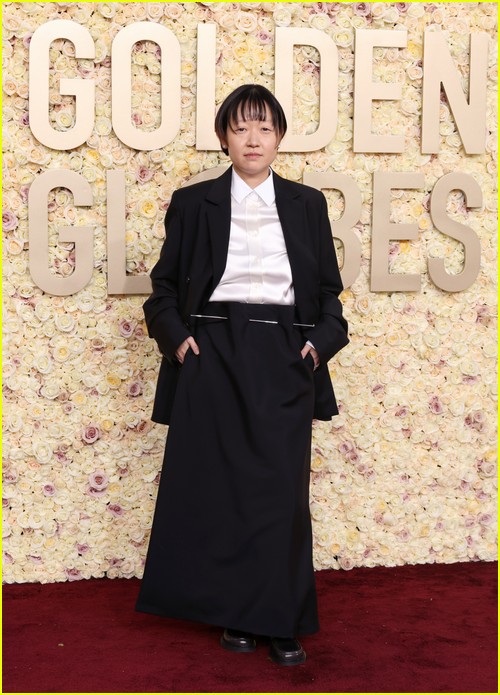 Past Lives director Celine Song at the Golden Globes 2024