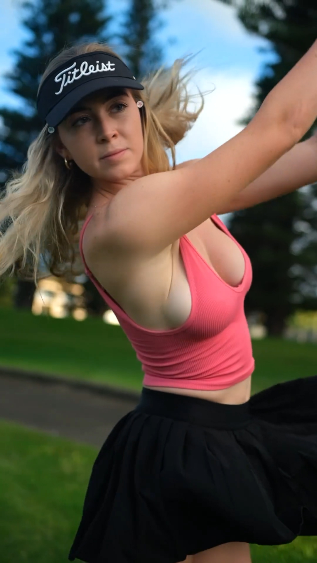 She shared two videos of her hitting golf balls in slow motion on Instagram