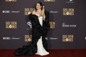 Lily Gladstone in the press room at the 81st Annual Golden Globe Awards held at the Beverly Hilton Hotel on January 7, 2024.