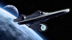The rebooted Enterprise from J.J. Abrams' Star Trek feature film (2009)