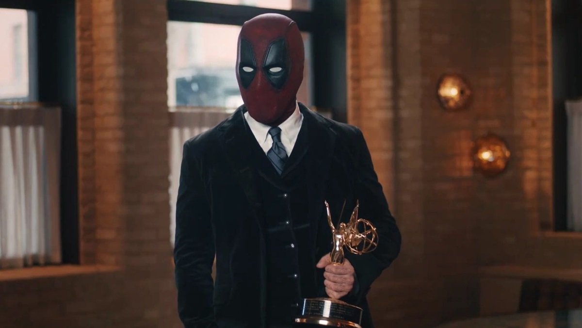 Deadpool accepts the Creative Arts Emmy for Ryan Reynolds' Welcome to Wrexham. 
