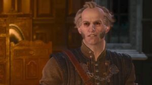 Regis, a balding character with giant mutton chops, from The Witcher 3: Wild Hunt