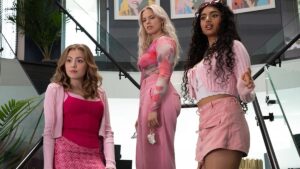 The plastics take the stairs in the 2024 musical film version of Mean Girls.