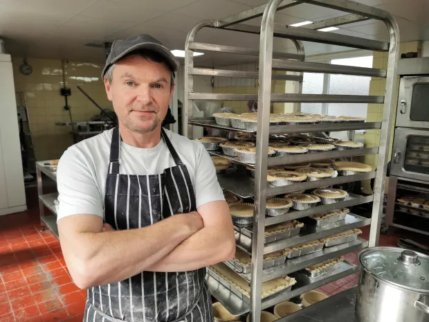 Noel runs a pie shop business to support the famly