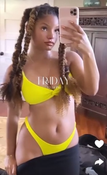 In the clip, she was wearing a neon-yellow bikini