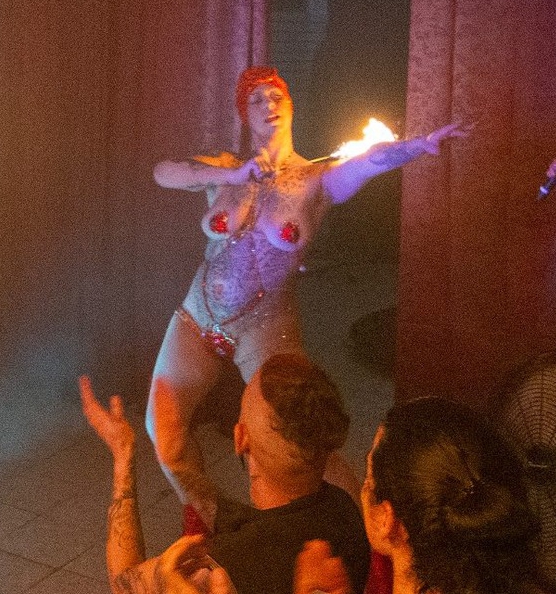 Danielle performed on fire in her burlesque performance