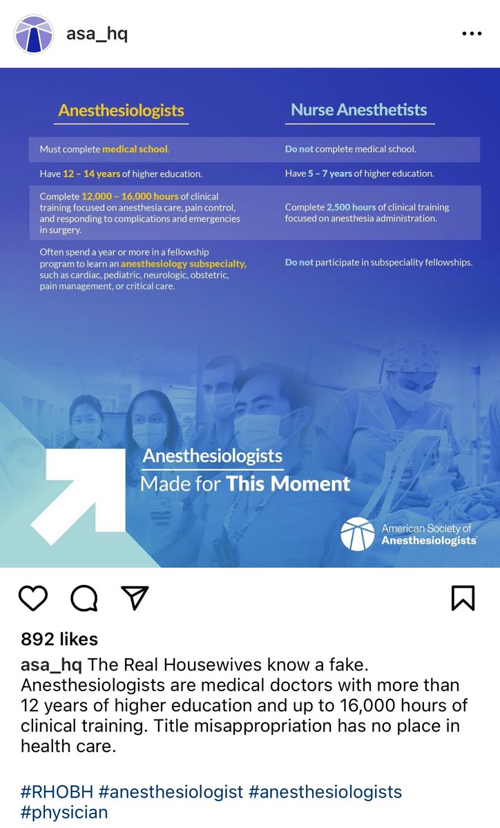 The American Society of Anesthesiologists called out the star on Instagram