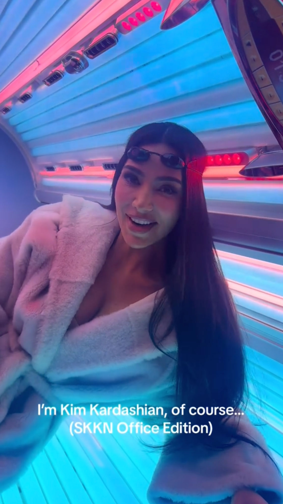 Kim showed off the tanning bed in her SKKN office in a TikTok video