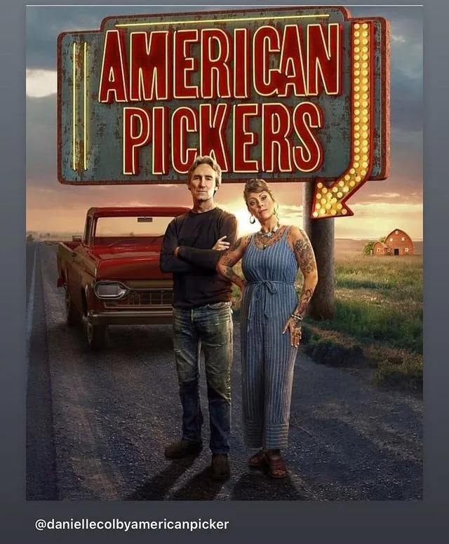 Mike and co-host Danielle Colby posed for an American Pickers promo