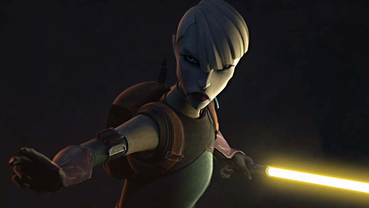 Asajj Ventress in Bad Batch holding a lightsaber