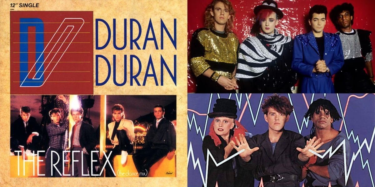 Duran Duran's cover for the single The Reflex, along with Culture Club and the Thompson Twins, all New Wave acts of 1984.