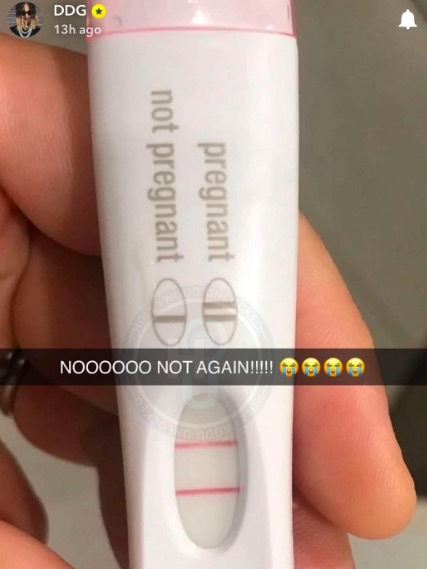 DDG's post pictured a positive pregnancy test with the caption 'no not again'