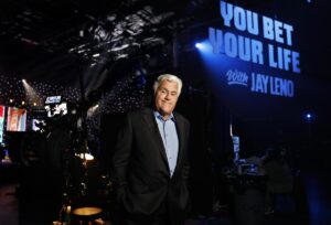 Jay Leno on the set of his game show, "You Bet Your Life," in Pacoima in 2021.