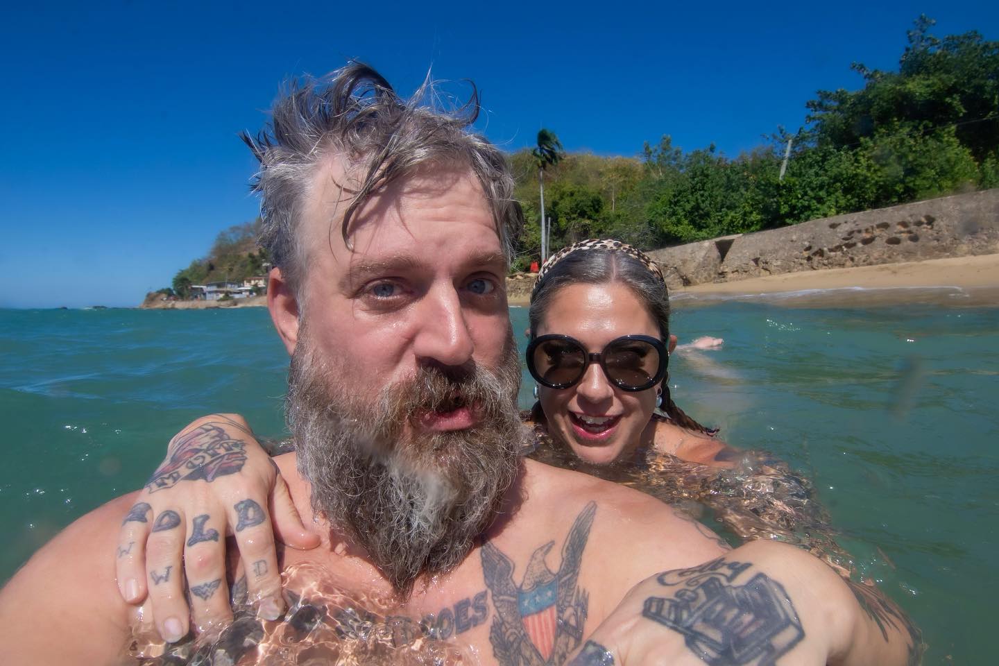 Danielle posed with fiance Jeremy Scheuch during their selfie in the ocean,