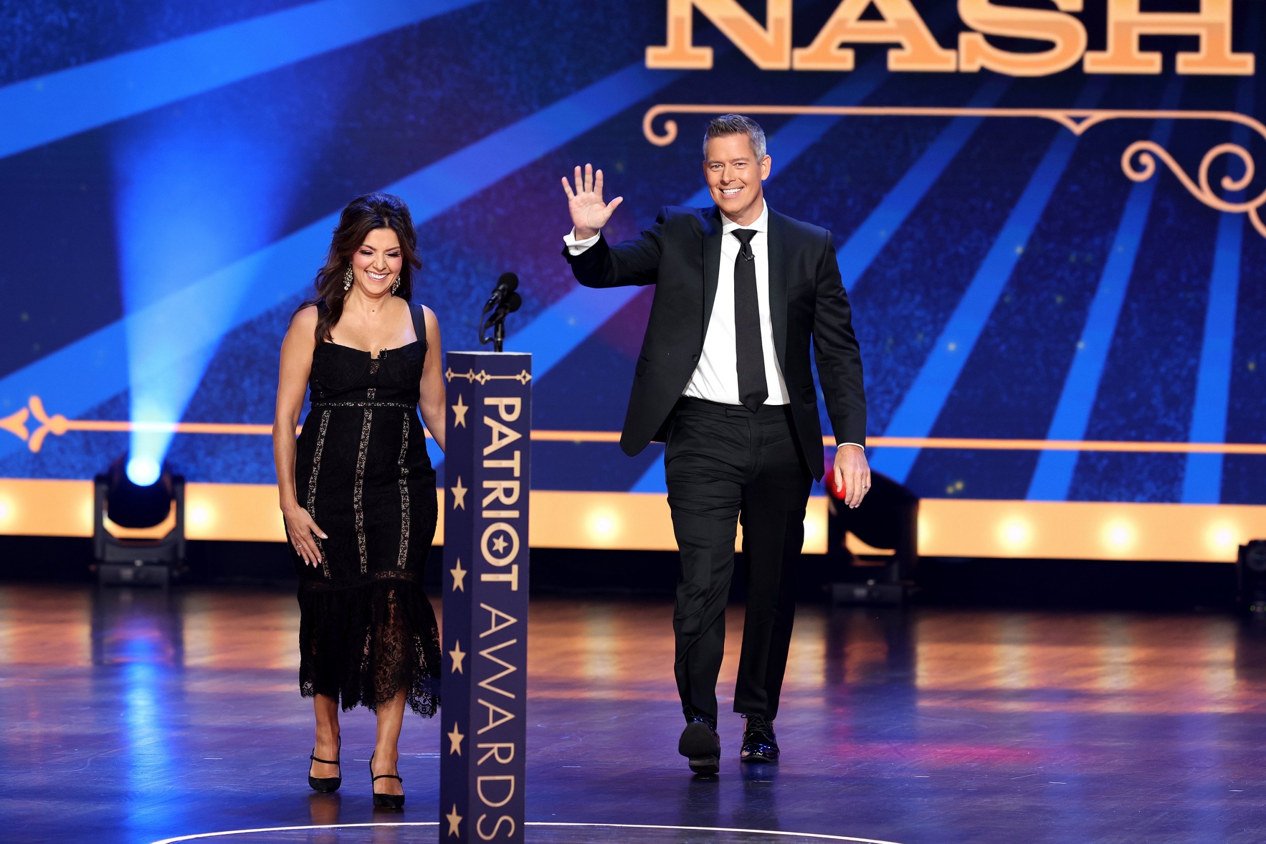 Rachel Campos-Duffy and Sean Duffy speak onstage during the 2023 FOX Nation Patriot Awards at The Grand Ole Opry on November 16, 2023, in Nashville, Tennessee