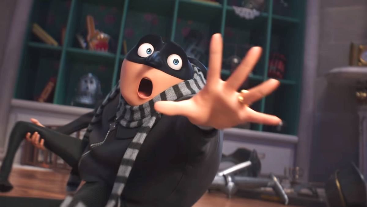 gru reaches out in terror while wearing a mask in despicable me 4 trailer
