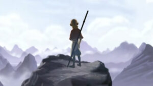 Aang stands on a rock
