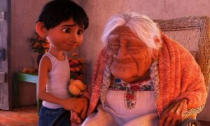 Miguel (voiced by Anthony Gonzalez) and Mamá Coco (Ana Ofelia Murguía) in Coco.