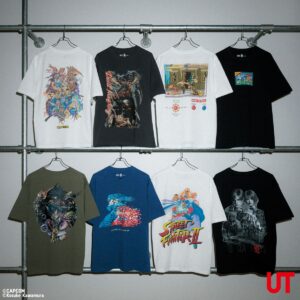 A stock photo of Uniqlo’s Capcom 40th Anniversary collection of T-Shirts