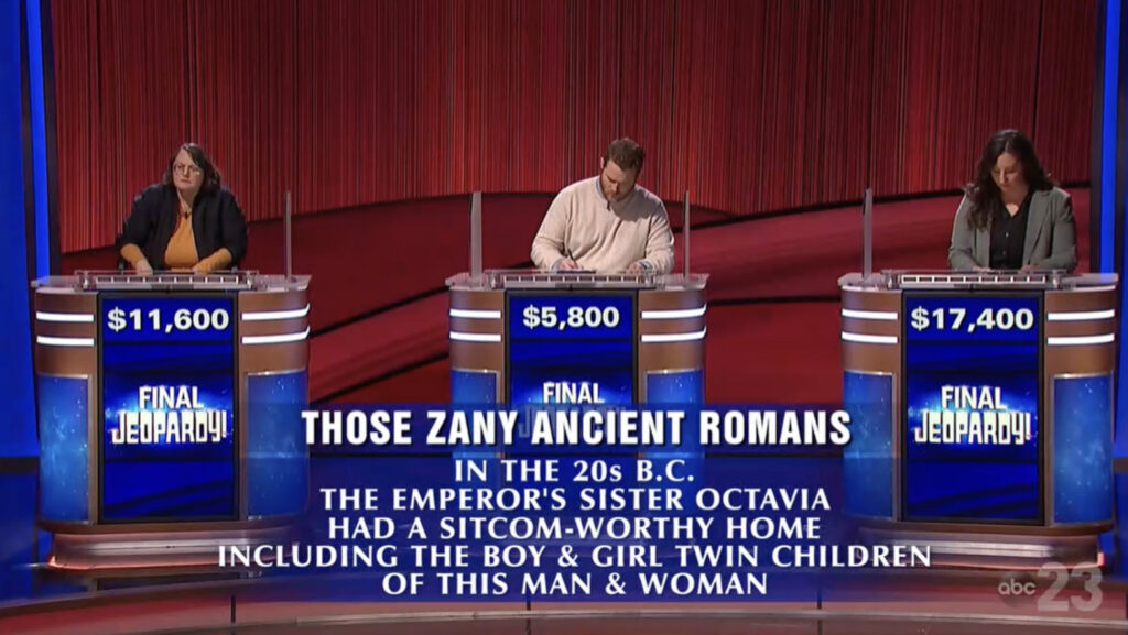 Last Thursday, Final Jeopardy! was in search of 'Antony and Cleopatra'