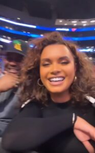 Joy Taylor stole the show courtside at the Los Angeles Lakers game on Wednesday