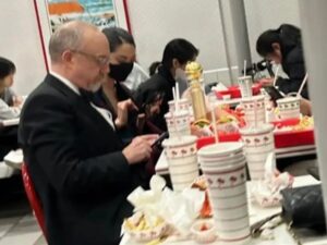 Paul Giamatti celebrating his Golden Globe win at In-N-Out