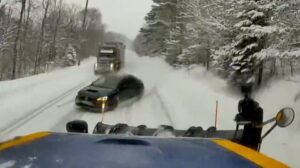 Subaru WRX Driver Hits Plow Rips Car In Half Trying To Pass In Snow