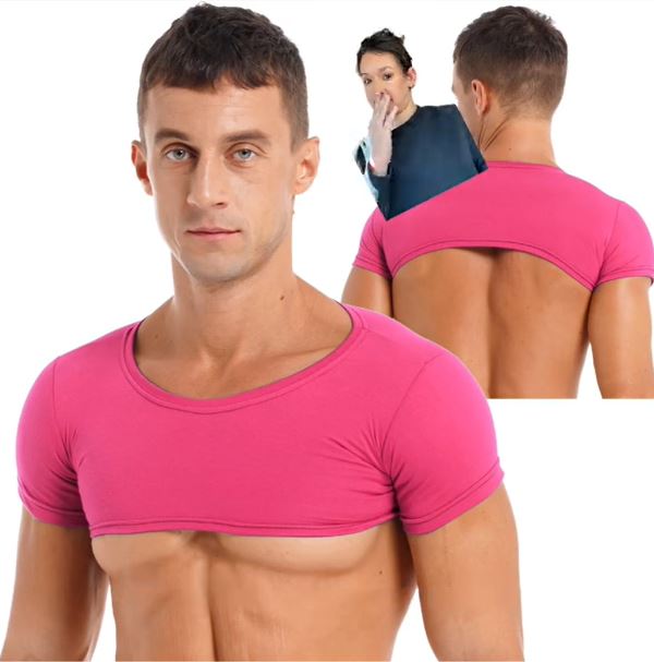 A second man was seen wearing what looked to be a tight top that barely covered his chest