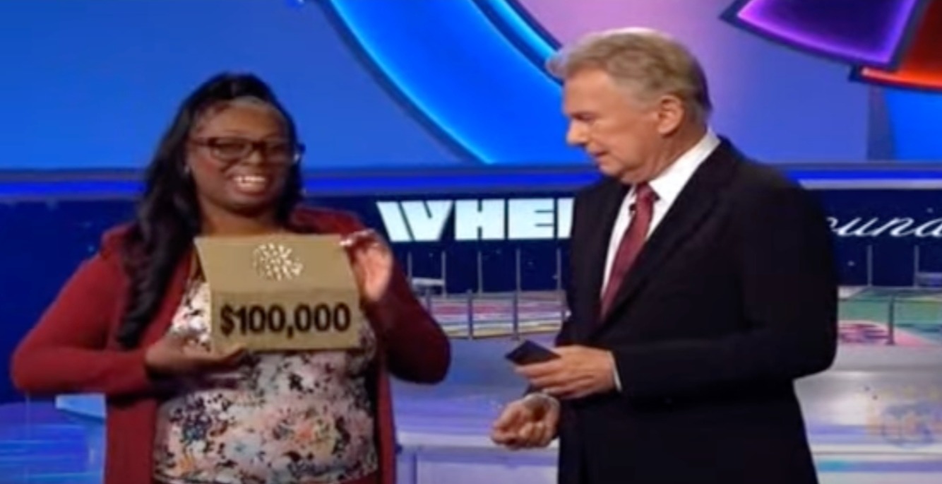 Apparently it wasn't beyond Pat Sajak to make her open her own $100,000 prize card