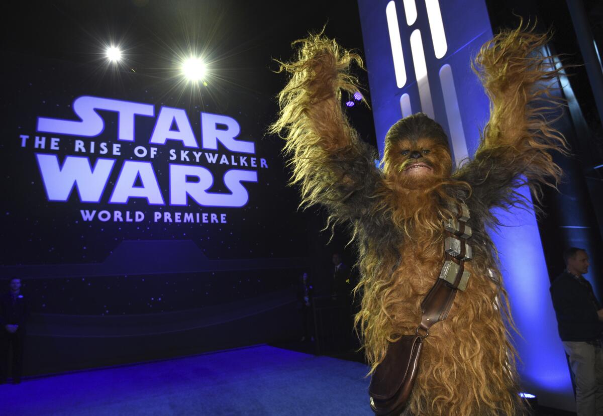 A Chewbacca character arrives at the world premiere of "Star Wars: The Rise of Skywalker"