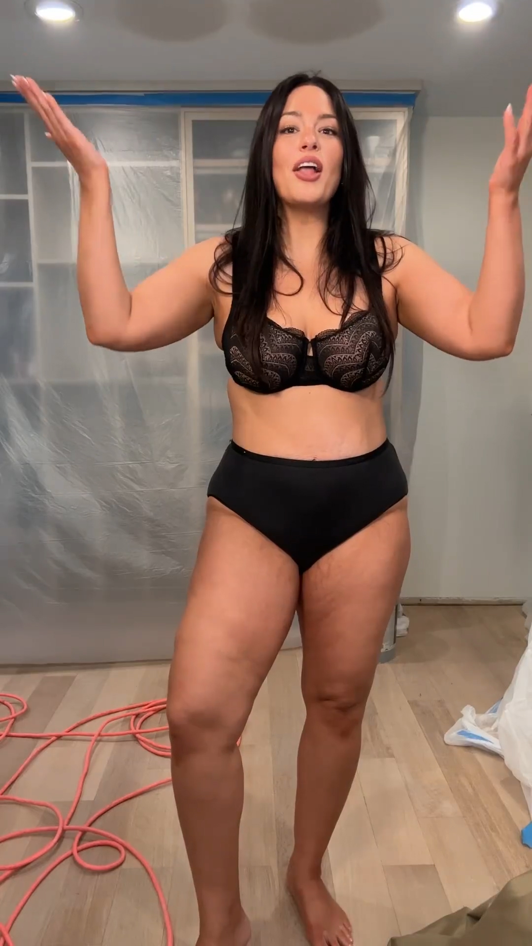 Ashley has been showing off in black lingerie