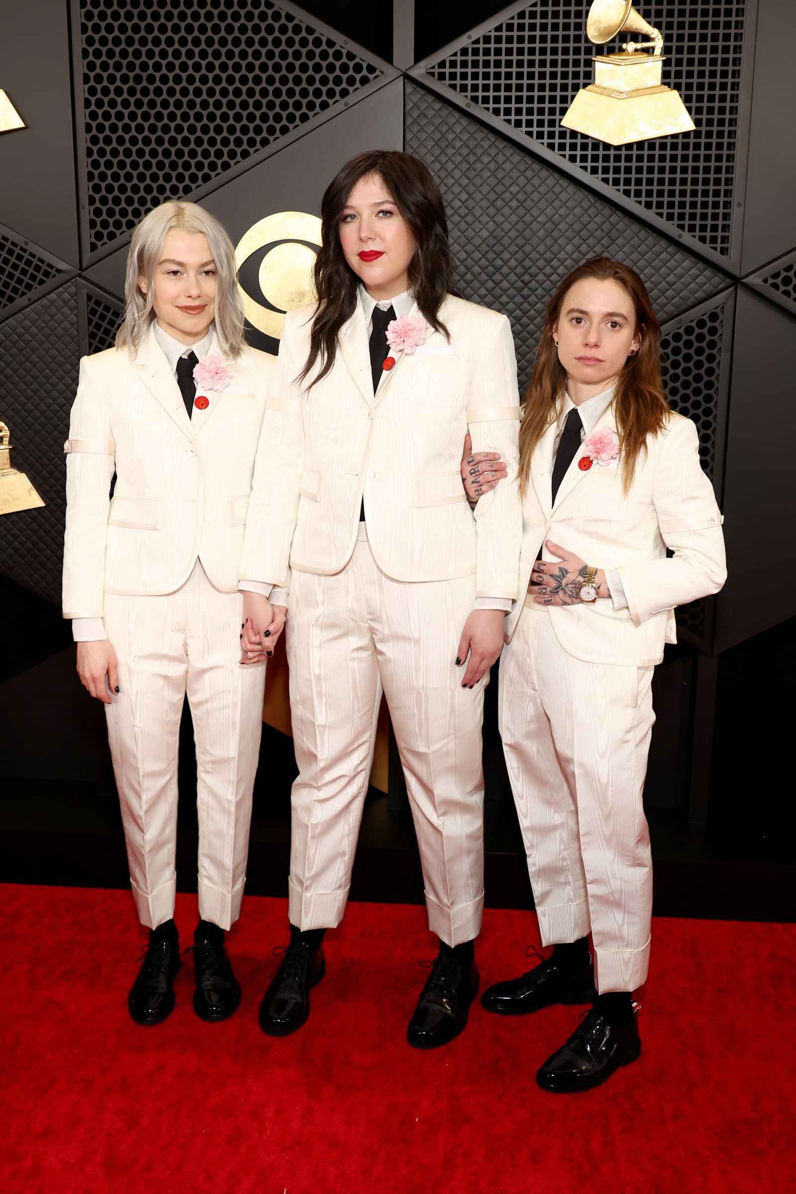LOS ANGELES CALIFORNIA  FEBRUARY 04  Phoebe Bridgers Lucy Dacus and Julien Baker attend the 66th GRAMMY Awards at...