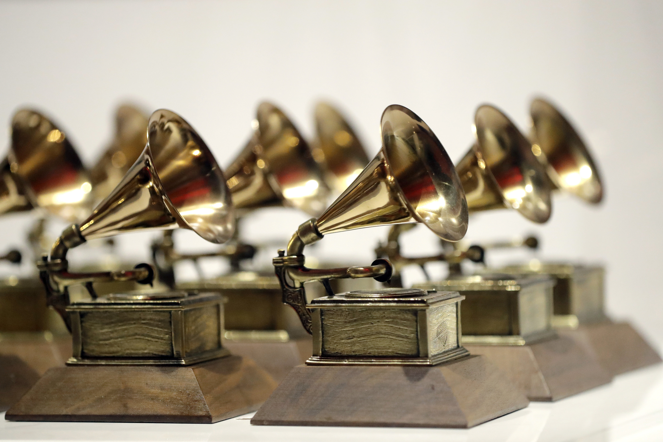 Grammy Awards are displayed at the Grammy Museum Experience at Prudential Center in Newark, New Jersey, on October 10, 2017
