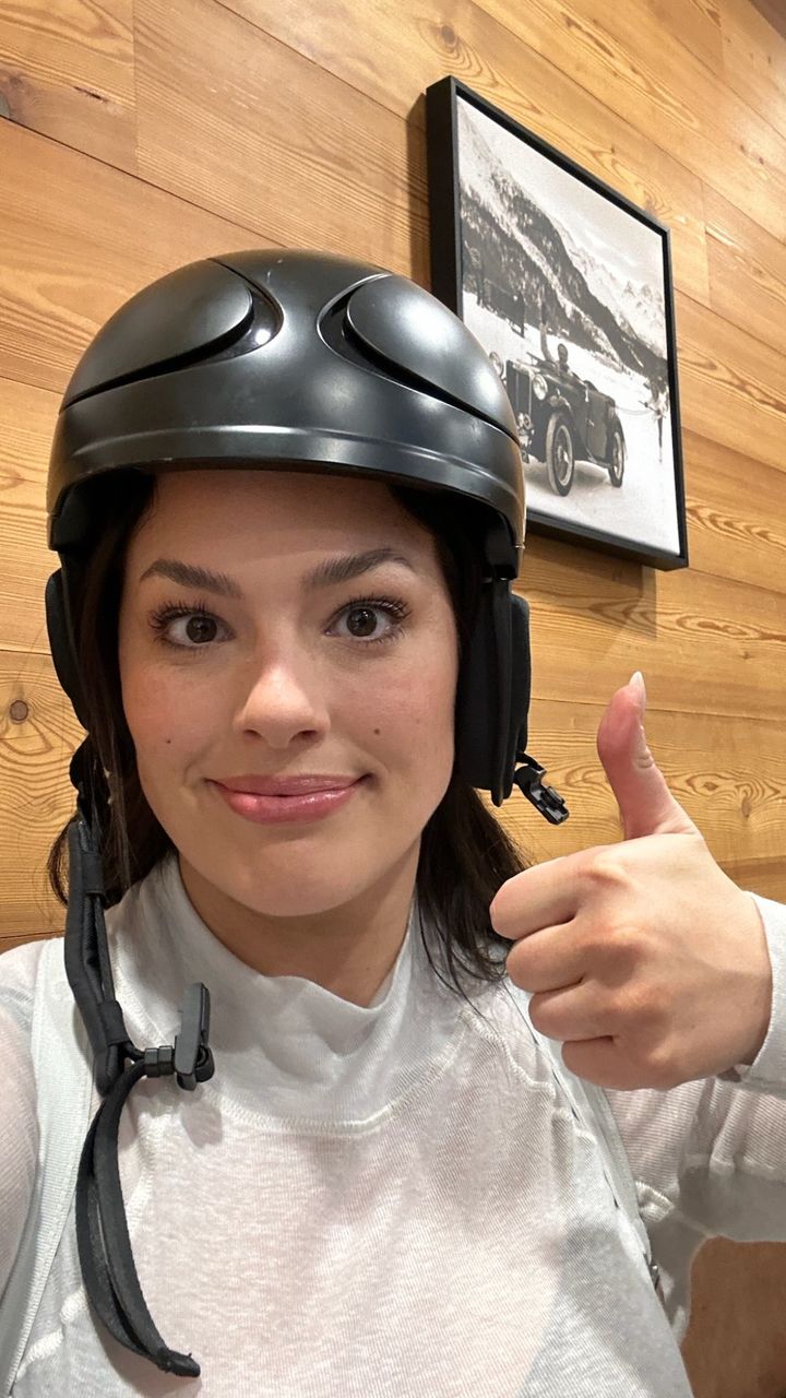 She also focused on safety by wearing a helmet
