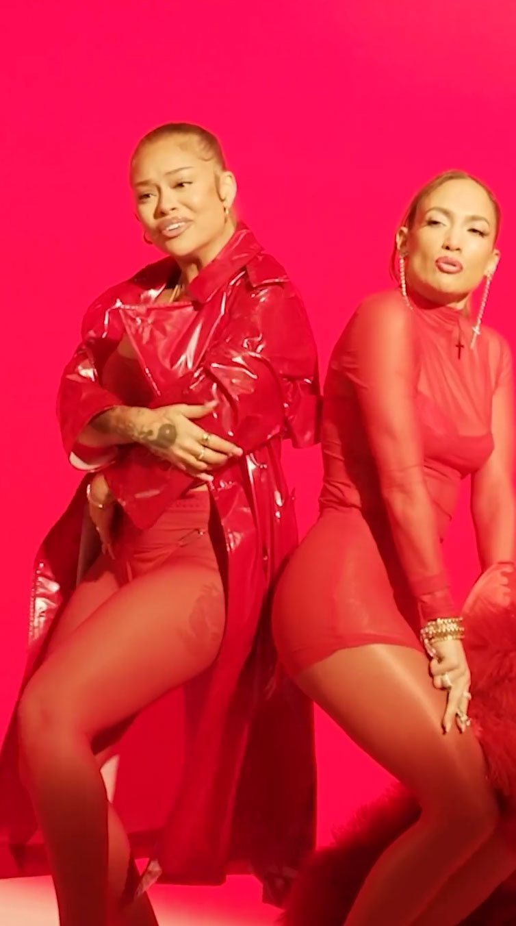 As Latto rapped. JLo was shown dropping low, twerking, and vibing to the beat in a red fur coat, a see-through sheer top, a short mini-skirt, and red-tinted stockings
