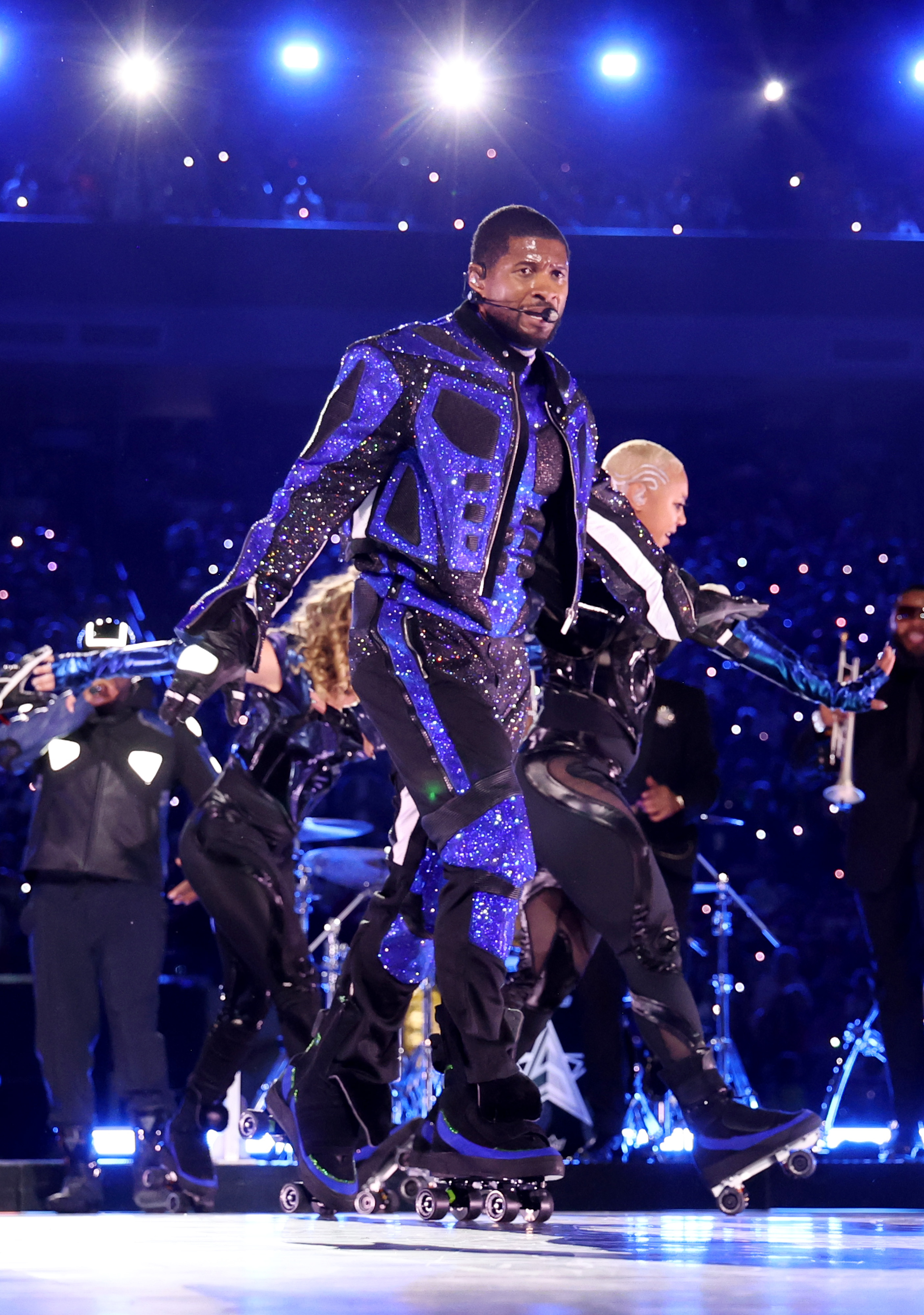 During his halftime performance, Usher also wore roller skates