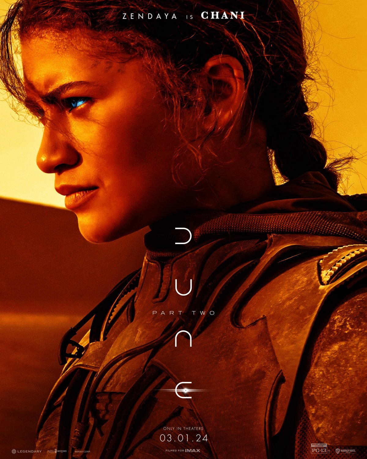 A Dune: Part Two poster of Zendaya's Chani looking to the side