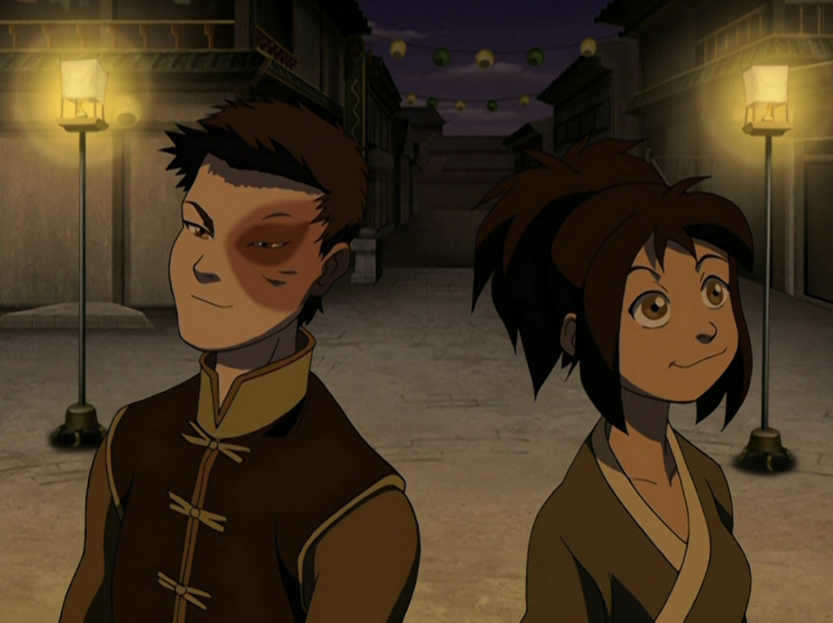 Jin and Zuko looking up at something and smiling