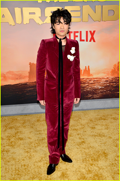 Dallas Liu on the Avatar The Last Airbender premiere gold carpet