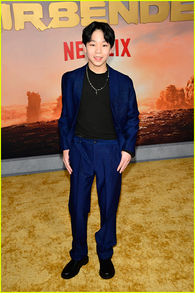 Jayden Zhang on the Avatar The Last Airbender premiere gold carpet