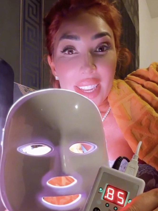 She recently showed off her altered facial features in a video demonstrating her new LED face mask