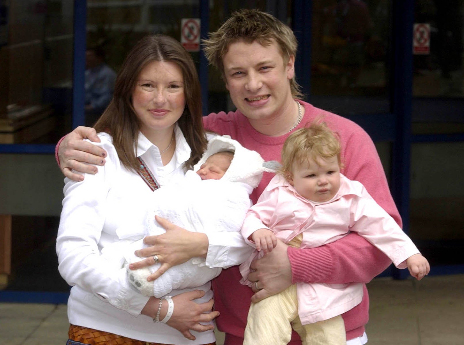Jamie and Jools pictured in 2003 with their daughters Daisy Boo and Poppy Honey