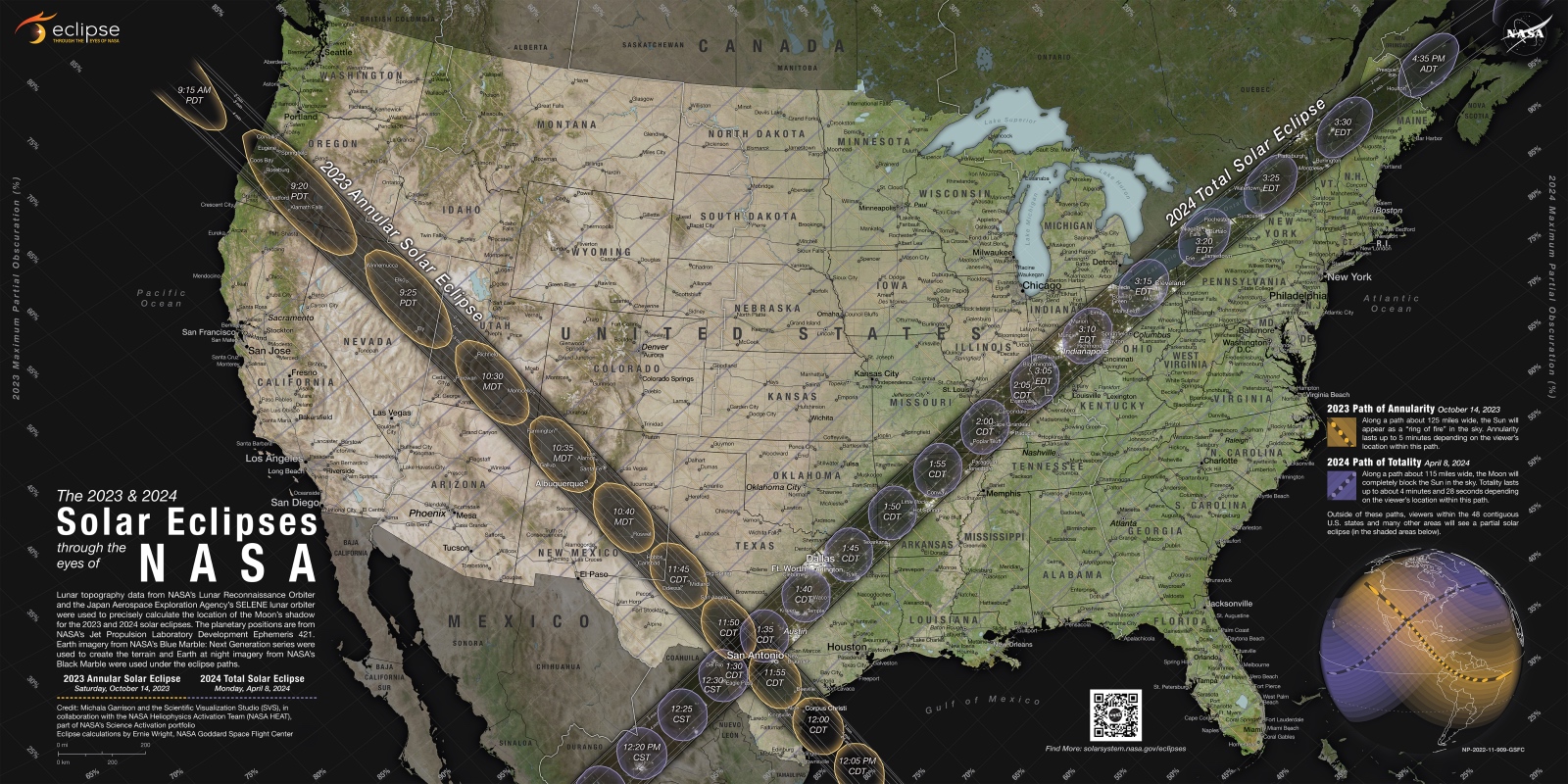 NASA map of total solar eclipse in April
