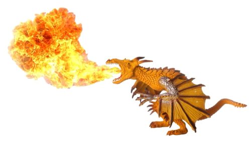Toy dragon breathing out huge hot flame