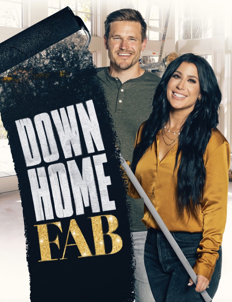 Chelsea and Cole pictured with their Down Home Fab promo poster