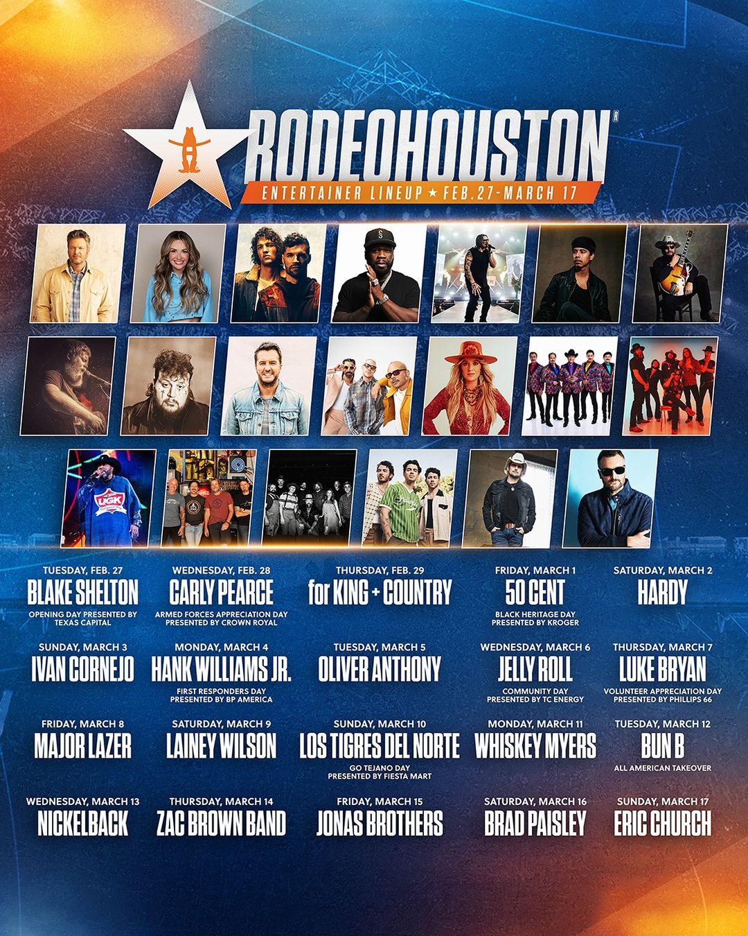 The Rodeo Houston event spans from February 27 to March 17 and top-billed among the list of talent was Blake