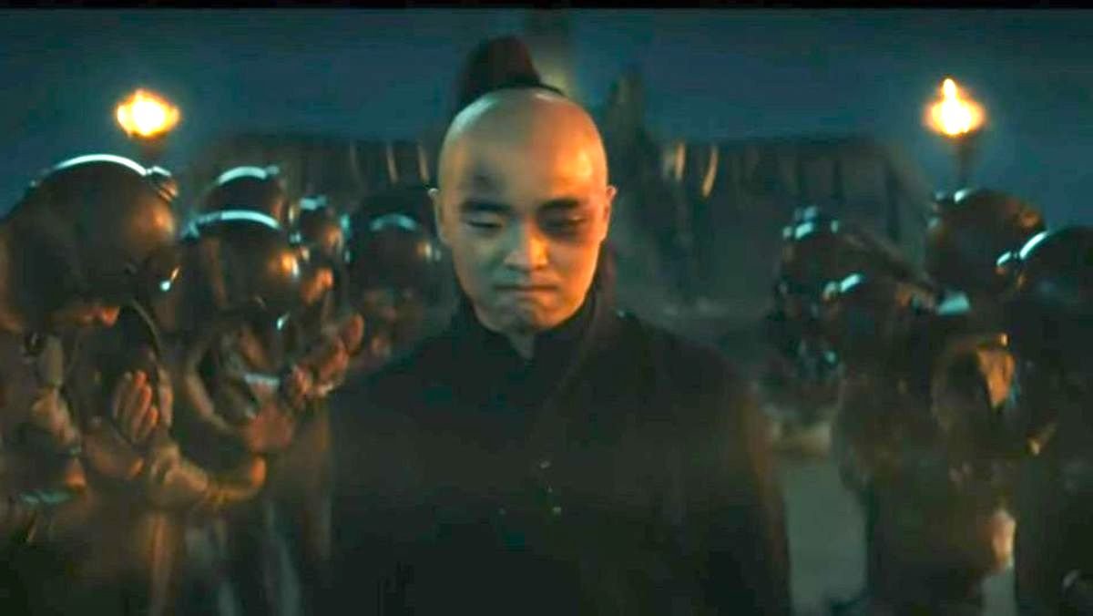 Avatar the Last Airbender Live-Action Dallas Liu as Zuko and his men bowing to him
